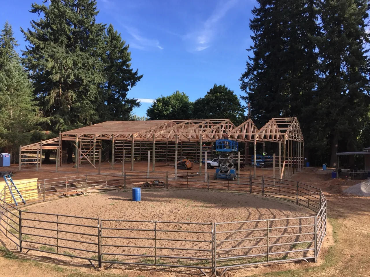 80×120 Equestrian Arena with Wing — Clackamas County, Oregon during construction