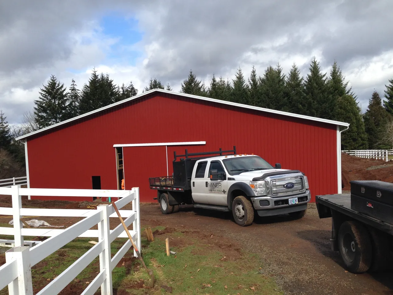 80×156 Riding Arena with Attached Stall Barn — Sherwood, Oregon during construction