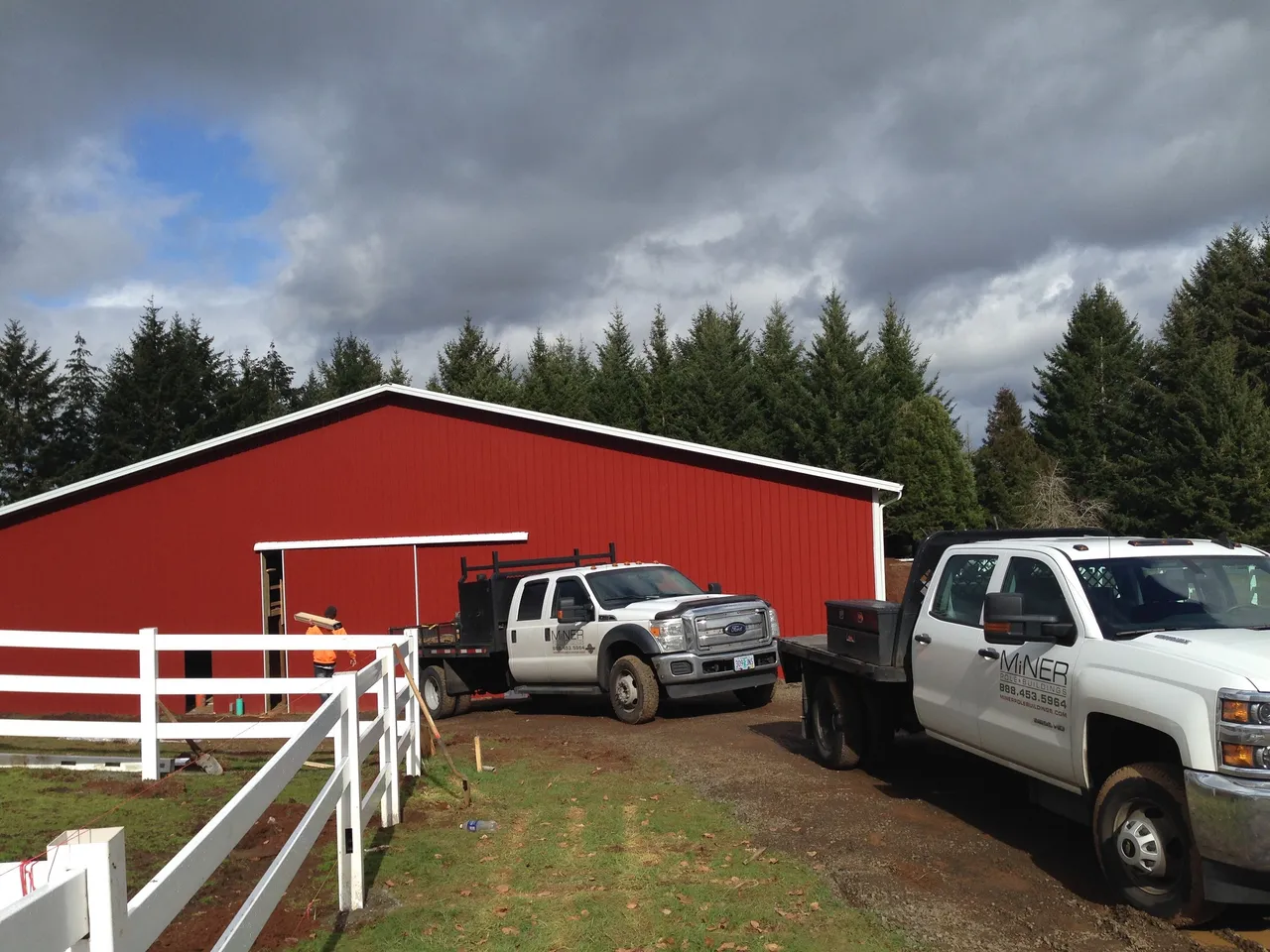 80×156 Riding Arena with Attached Stall Barn — Sherwood, Oregon during construction
