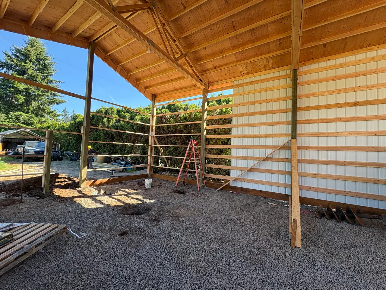 24×48 Enclosed Shop with Loft — Clackamas County, Oregon during construction