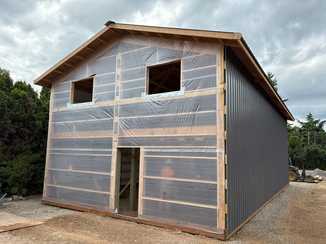 24×48 Enclosed Shop with Loft — Clackamas County, Oregon during construction
