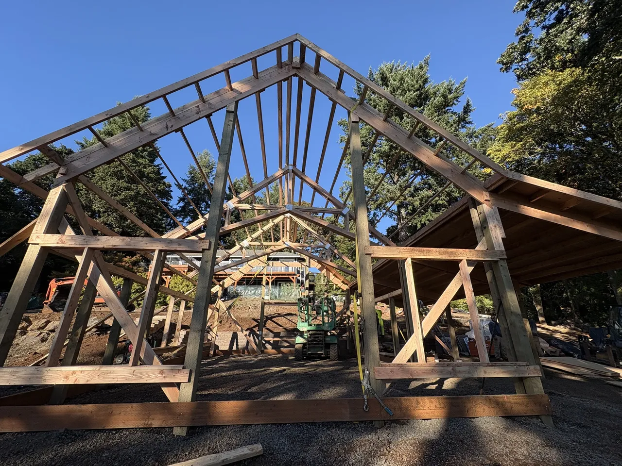24×36 Board-and-Batten Shop with Scissor Trusses — Jefferson, Oregon during construction