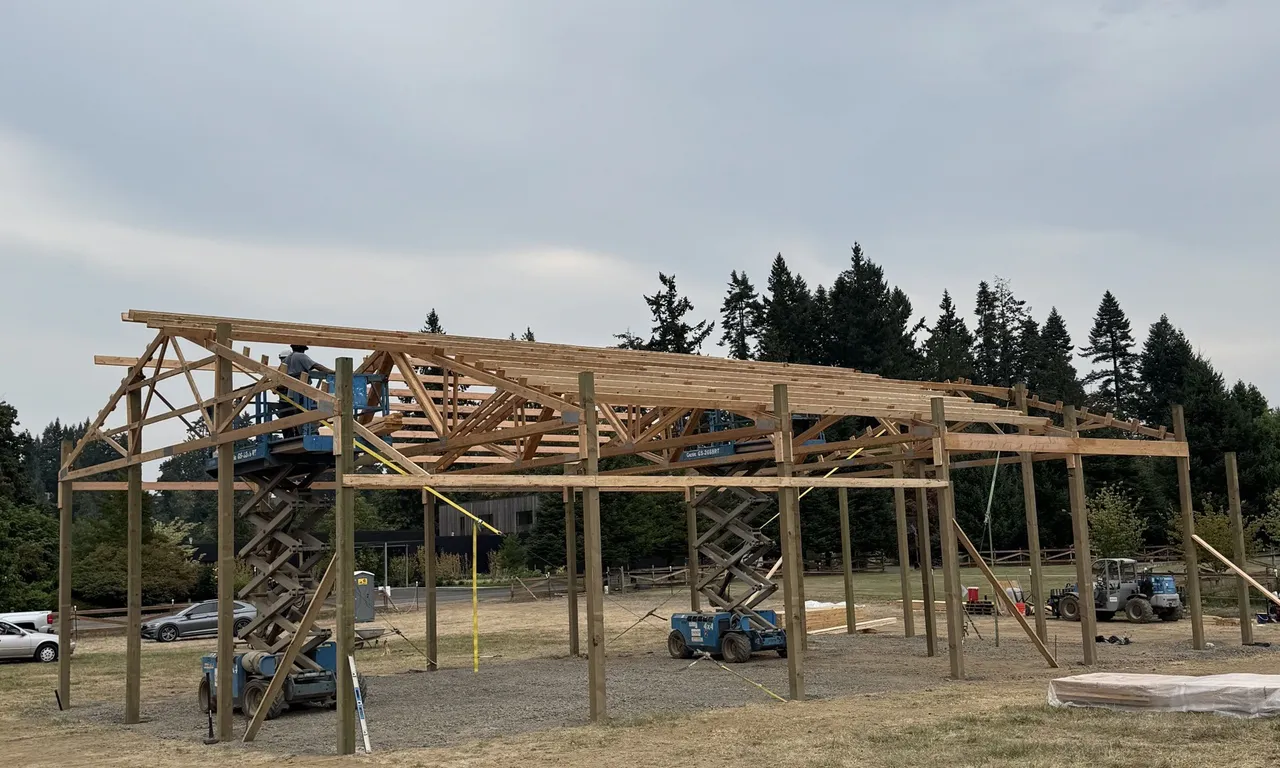 36×60 Livestock Barn with Dutch Doors — Aurora, Oregon during construction
