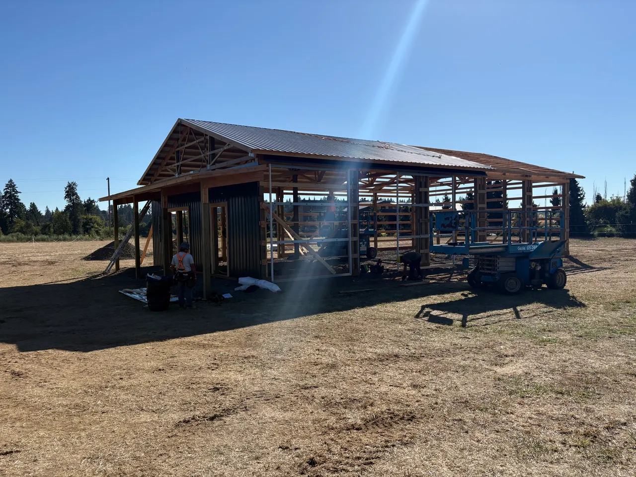 36×60 Livestock Barn with Dutch Doors — Aurora, Oregon during construction