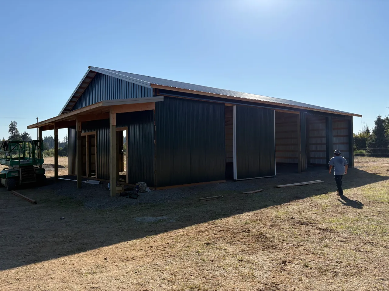 36×60 Livestock Barn with Dutch Doors — Aurora, Oregon during construction