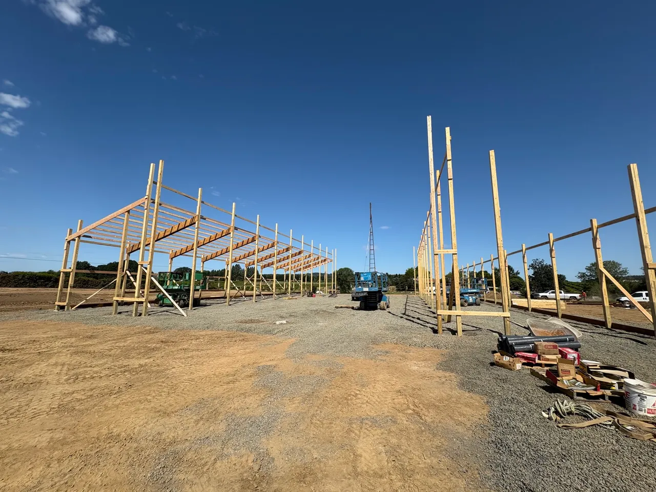 50×120 Monitor-Style Ag Building — Washington County, OR during construction