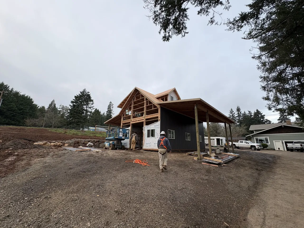 24×36 Loft Building with Twin 12×36 Wings — Sherwood, Oregon during construction
